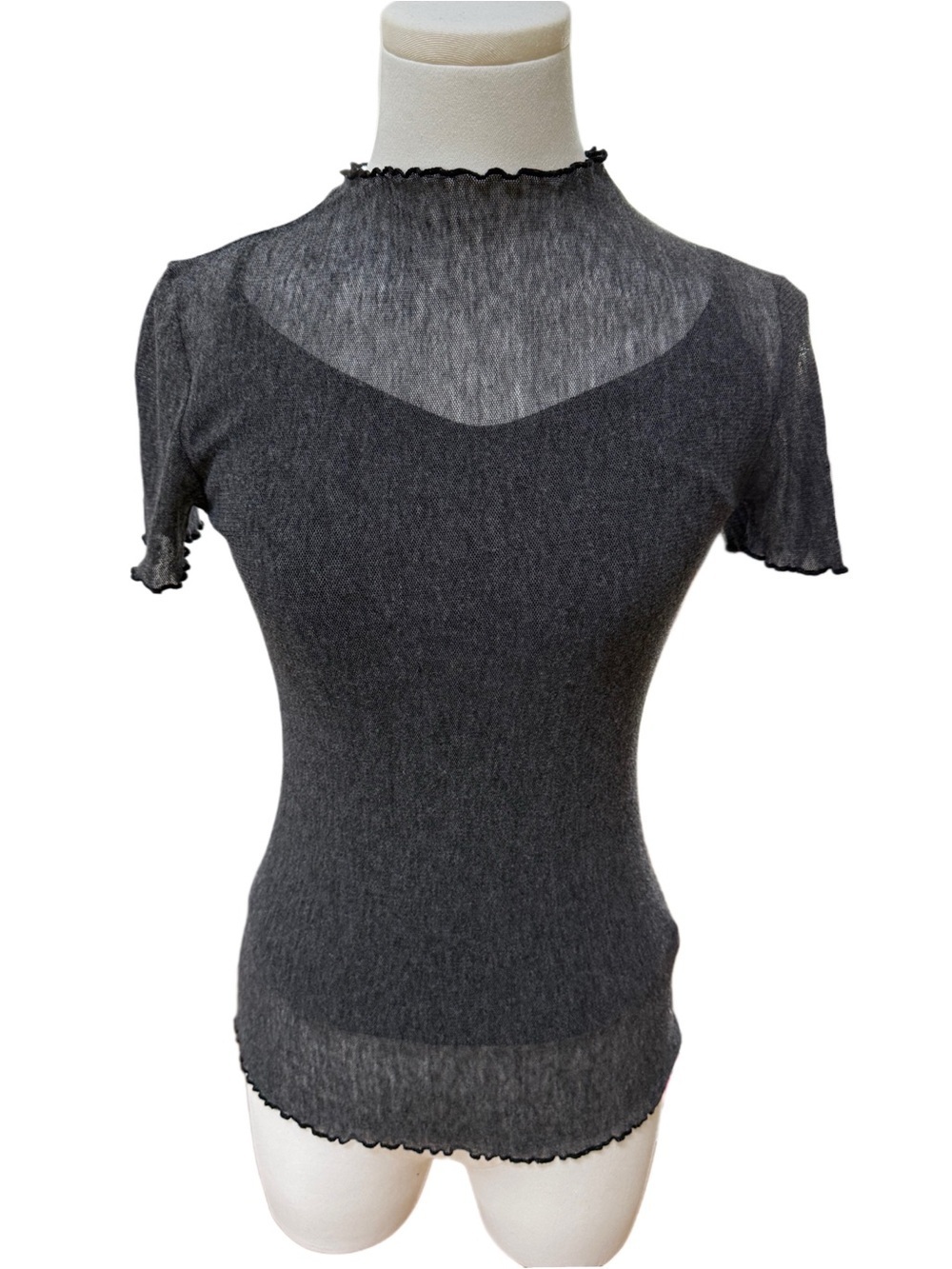 Whimsigoth Feminine Sheer Basic Layered Mesh Mock Neck Top Classic Timeless S